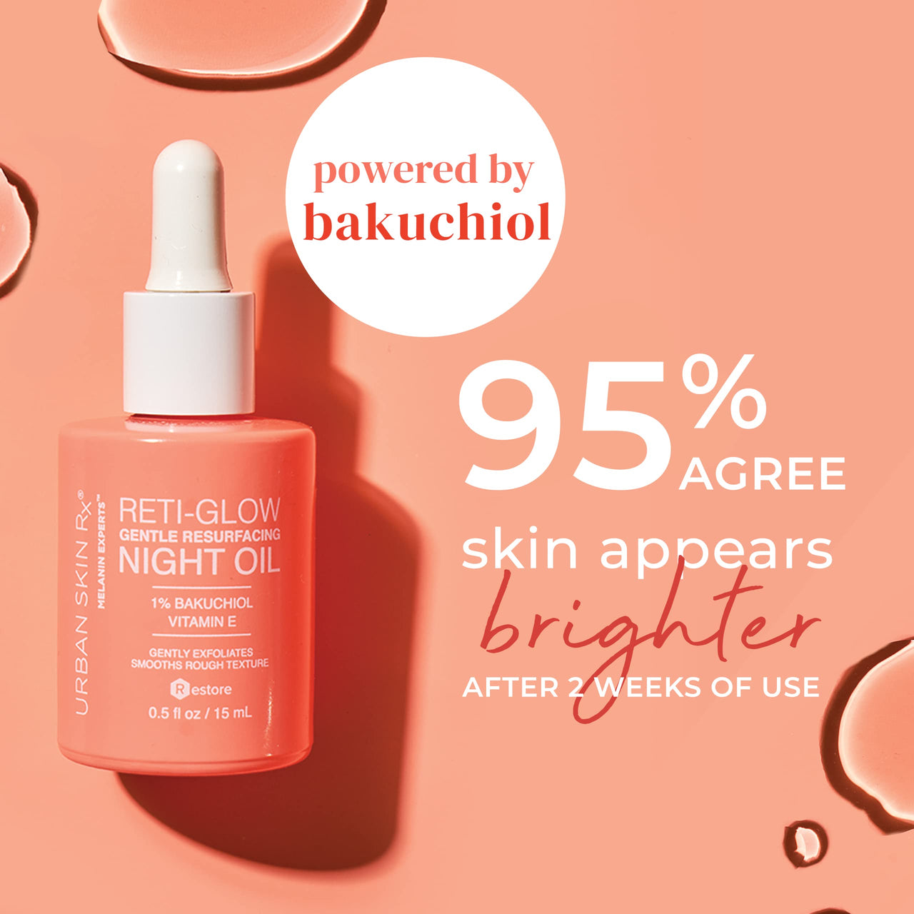 Urban Skin Rx, Reti-Glow Gentle Resurfacing Night Facial Oil, Promotes Moisture Retention, Exfoliates, Smooths Rough Texture, & Brightens Dullness with Retinol Alternative Bakuchiol Vitamin E, 0.5 Oz