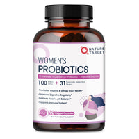 Thumbnail for NATURE TARGET Probiotics for Women, 100 Billion CFUs Probiotic with Digestive Enzymes & Prebiotics, Vaginal Probiotics with Cranberry for Urinary Tract Health, pH Balance, 90 Veggie Capsules