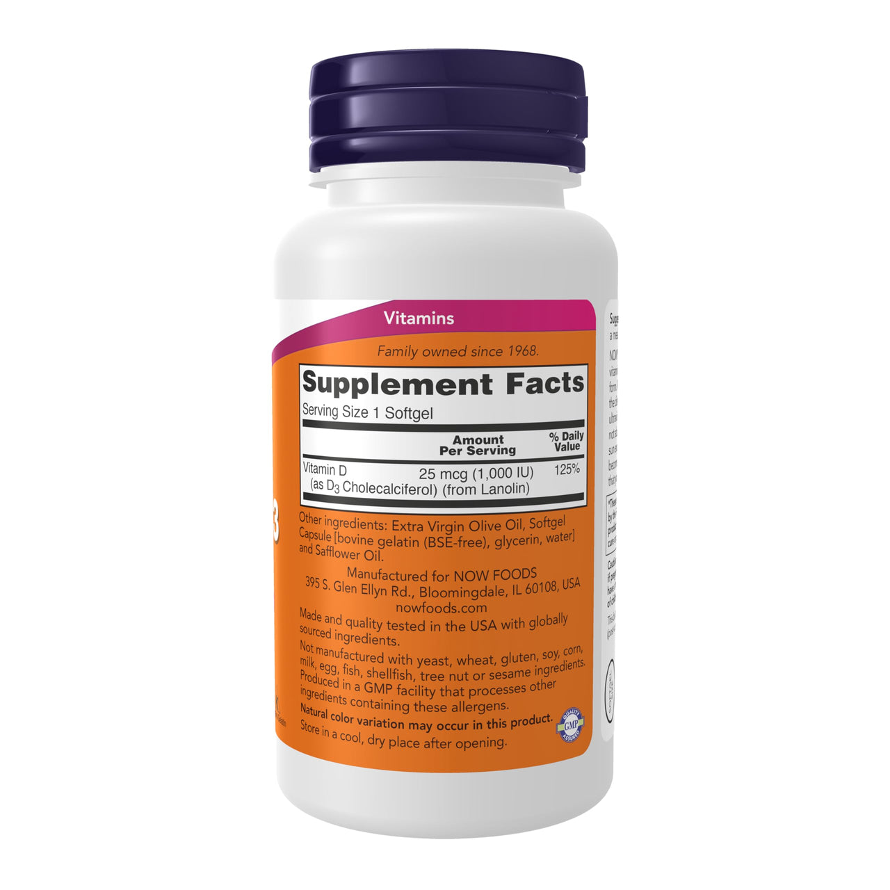 NOW Supplements, Vitamin D-3 1,000 IU, High Potency, Structural support*, 180 Softgels