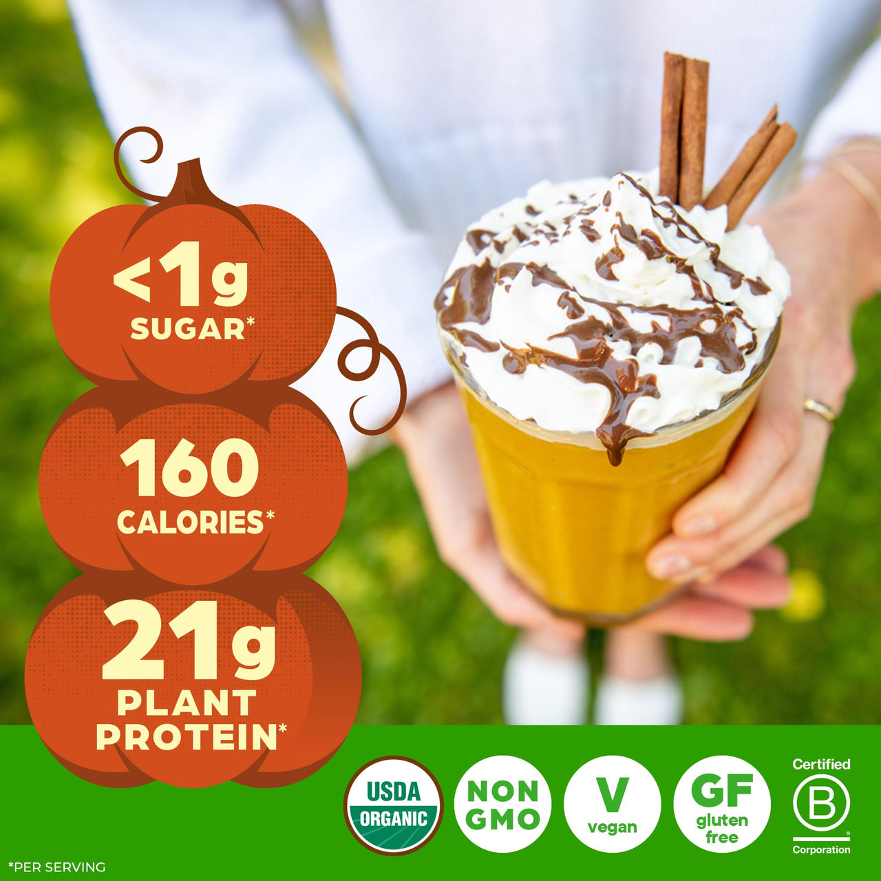 Orgain Organic Vegan Protein Powder, Pumpkin Spice Seasonal Flavor - 21g of Plant Protein, 5g Prebiotic Fiber, No Lactose Ingredients, No Added Sugar, Non-GMO, For Shakes & Smoothies, 1.02 lb