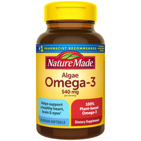 Thumbnail for Nature Made Algae Oil Omega 3 Supplement 540mg, Omega 3 Fish Oil Alternative, 70 Veggie Softgels, Sustainable, Plant-Based, for Healthy Heart, Brain, and Eye Support, 70 Softgels