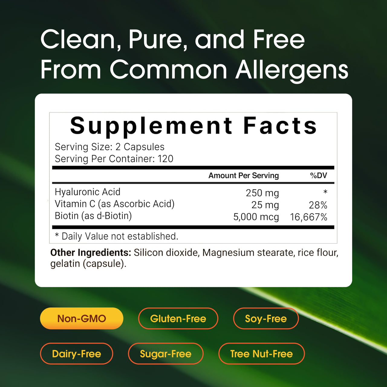 NatureBell Hyaluronic Acid 250mg - 240 Capsules - 250mg Hyaluronic Acid, 5000mcg Biotin & 25 mg Vitamin C - Supports Skin, Hair, Bone, Eye & Joint Health*