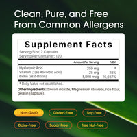 Thumbnail for NatureBell Hyaluronic Acid 250mg - 240 Capsules - 250mg Hyaluronic Acid, 5000mcg Biotin & 25 mg Vitamin C - Supports Skin, Hair, Bone, Eye & Joint Health*
