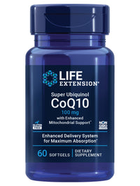 Thumbnail for Life Extension Super Ubiquinol CoQ10 with Enhanced Mitochondrial Support, Potent Heart Health & Cellular Energy Production Support, Ultra-absorbable, Gluten-Free, Non-GMO, 100 mg, 60 softgels