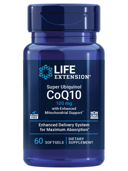 Life Extension Super Ubiquinol CoQ10 with Enhanced Mitochondrial Support, Potent Heart Health & Cellular Energy Production Support, Ultra-absorbable, Gluten-Free, Non-GMO, 100 mg, 60 softgels