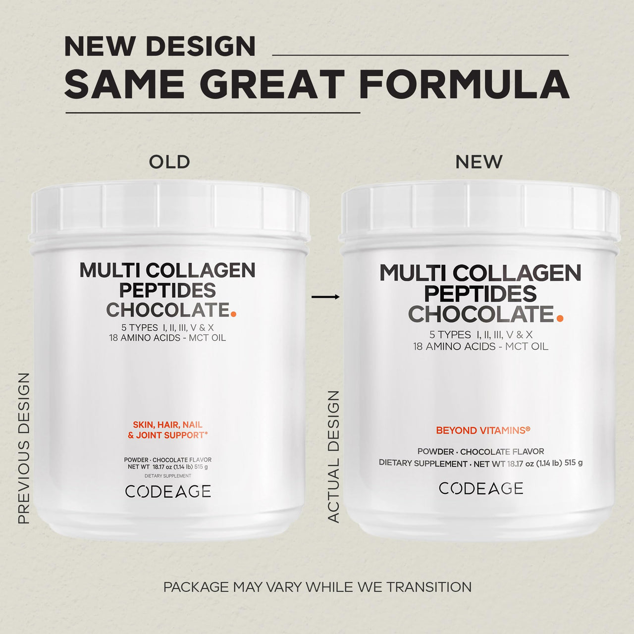 Codeage Multi Collagen Chocolate Protein Powder - Hydrolyzed Bovine Collagen Peptides, 5 Collagen Types & MCT Oil - Collagen Creamer, Chocolate Collagen Peptides - Protein Shakes - Non-GMO - 18.17 oz