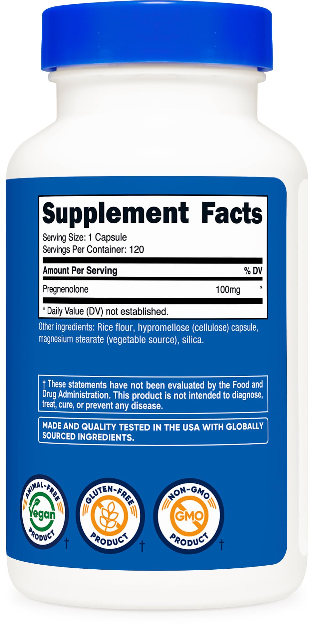 Nutricost Pregnenolone 100mg, 120 Capsules - Non-GMO, Gluten Free, Vegetarian Capsules