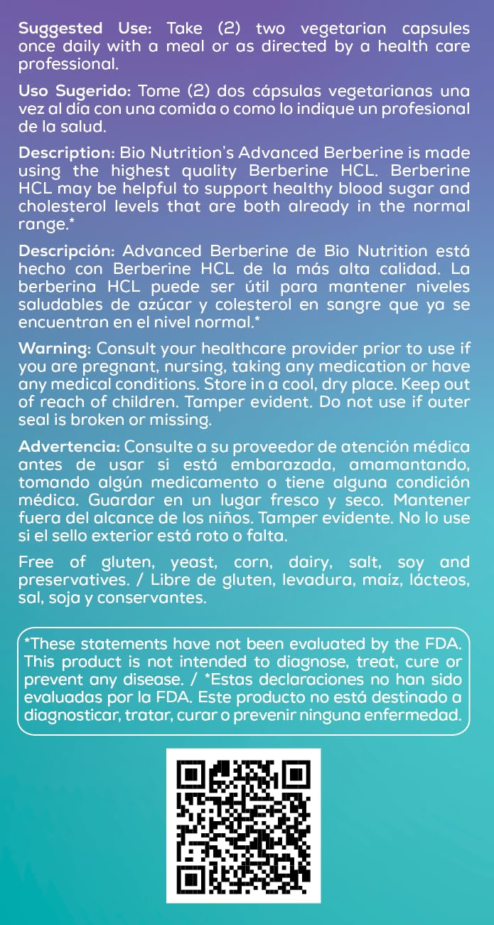 Bio Nutrition Advanced Berberine 50 Vegetarian Capsules | 1,200 Milligram Berberine | Immune System | Healthy GI