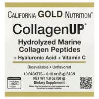 Thumbnail for California Gold Nutrition CollagenUP®, Hydrolyzed Marine Collagen Peptides with Hyaluronic Acid and Vitamin C, Unflavored, 10 Packets, 0.18 oz (5 g) Each