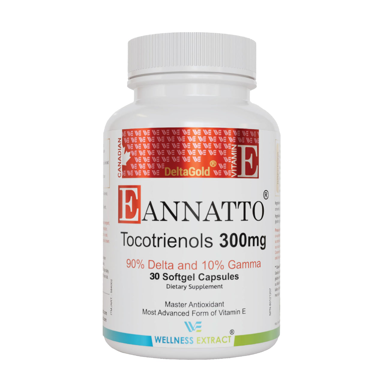WELLNESS EXTRACT Eannatto Tocotrienols Vitamin E Supplements Tocopherol Free, Supports Immune Health, Non-GMO, Gluten Free & Antioxidant (300MG 30 Softgels)