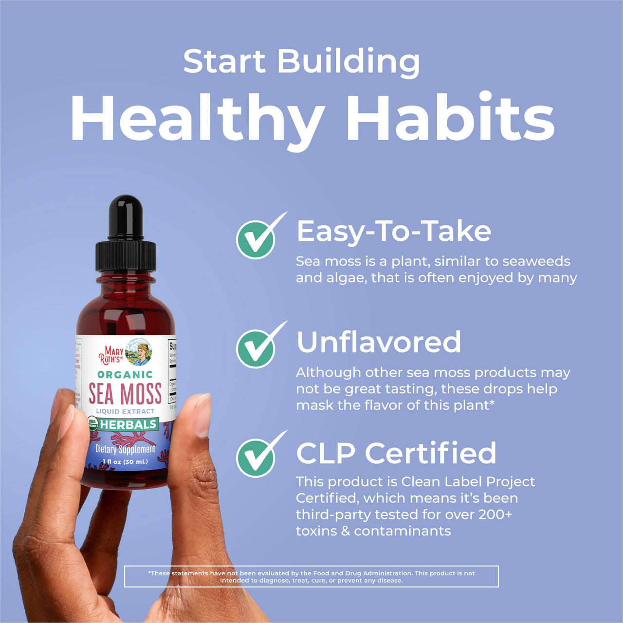 MaryRuth Organics Irish Sea Moss Liquid Drops | Chondrus Crispus | Wild Harvested | Organic Irish Moss Formulated for Adults & Kids Ages 14+ | Unflavored | Sugar Free | Vegan | Non-GMO | 1 Fl Oz