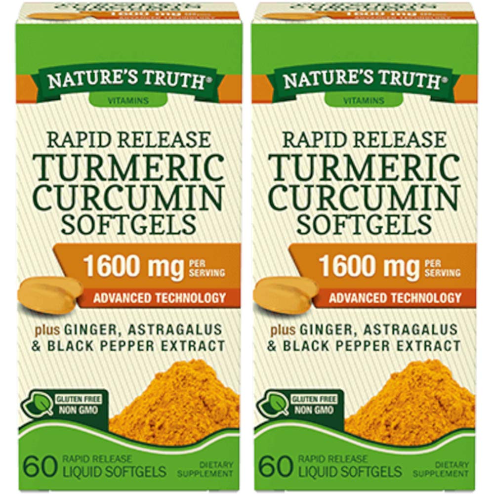 Nature's Truth Rapid Release Turmeric Curcumin Softgels, 1600mg - 60 Liquid Softgels Each (Value Pack of 2)