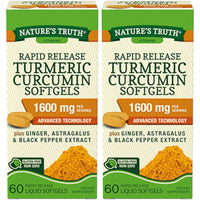 Thumbnail for Nature's Truth Rapid Release Turmeric Curcumin Softgels, 1600mg - 60 Liquid Softgels Each (Value Pack of 2)