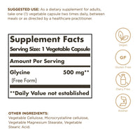 Thumbnail for Solgar Glycine 500 mg - 100 Vegetable Capsules - Non-GMO, Vegan, Gluten Free, Dairy Free, Kosher - 100 Servings