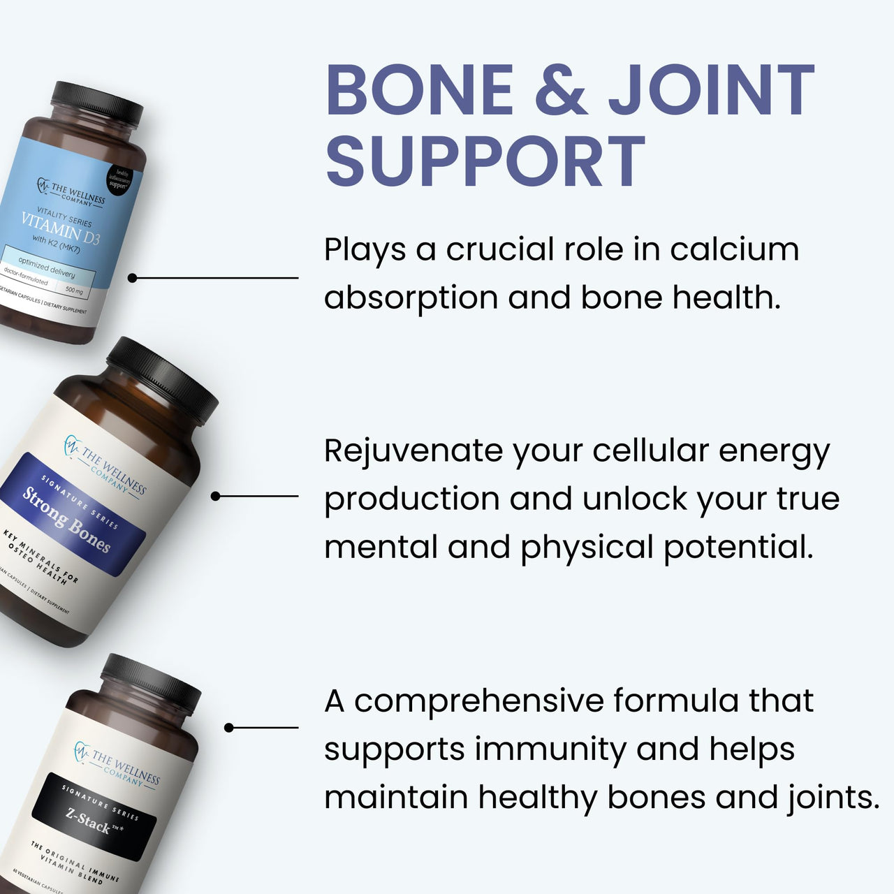 The Wellness Company Strong Bones | 120 Capsules (2-Month Supply) | Made with Key Minerals to Help Build Bone Strength | Non-GMO, Vegan, Gluten Free | for Supporting Bone Strength and Health