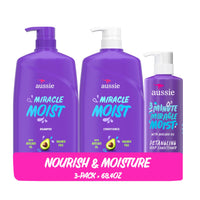 Thumbnail for Aussie Miracle Moist Shampoo and Conditioner with 3 Minute Miracle Deep Conditioner, Avocado & Jojoba Oil, Paraben-Free, Moisturizes & Detangles, All Hair Types, Citrus Floral Scent, 3 Pack 68.4 Fl Oz