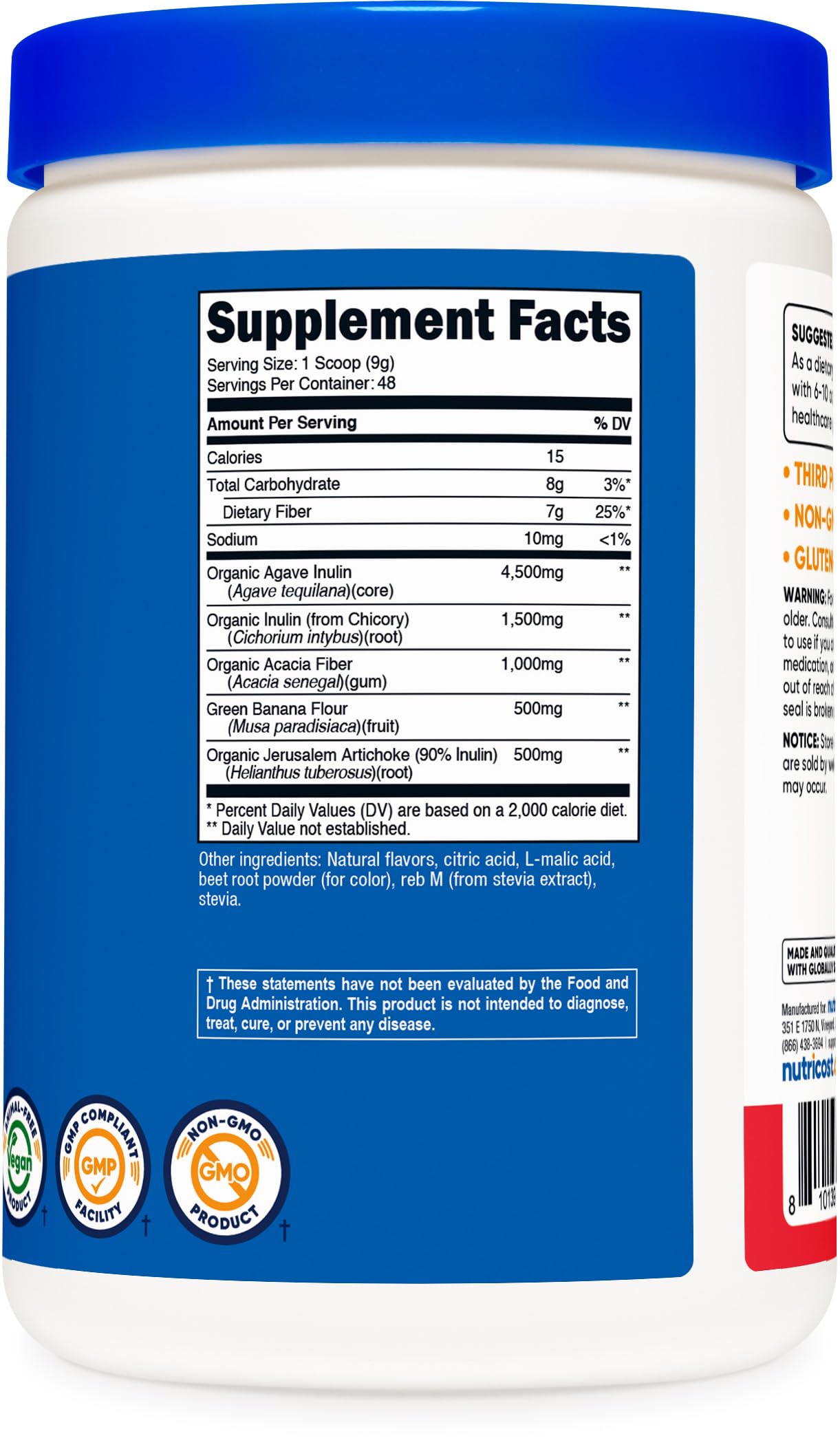 Nutricost Prebiotic Fiber Fruit Punch Flavored (1 Pound) - Vegan, Gluten-Free, GMO-Free