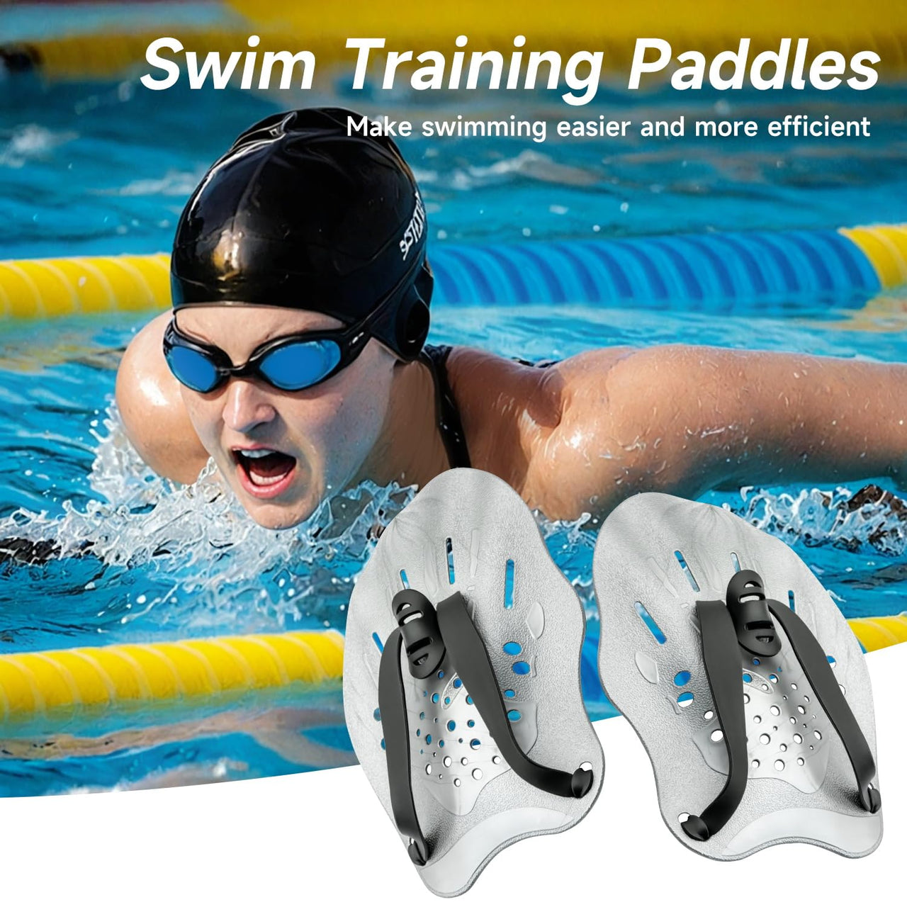Contour Swim Paddles Hand, Swim Training Hand Paddles with Adjustable Straps, Swimming Hand Paddles for Women and Men