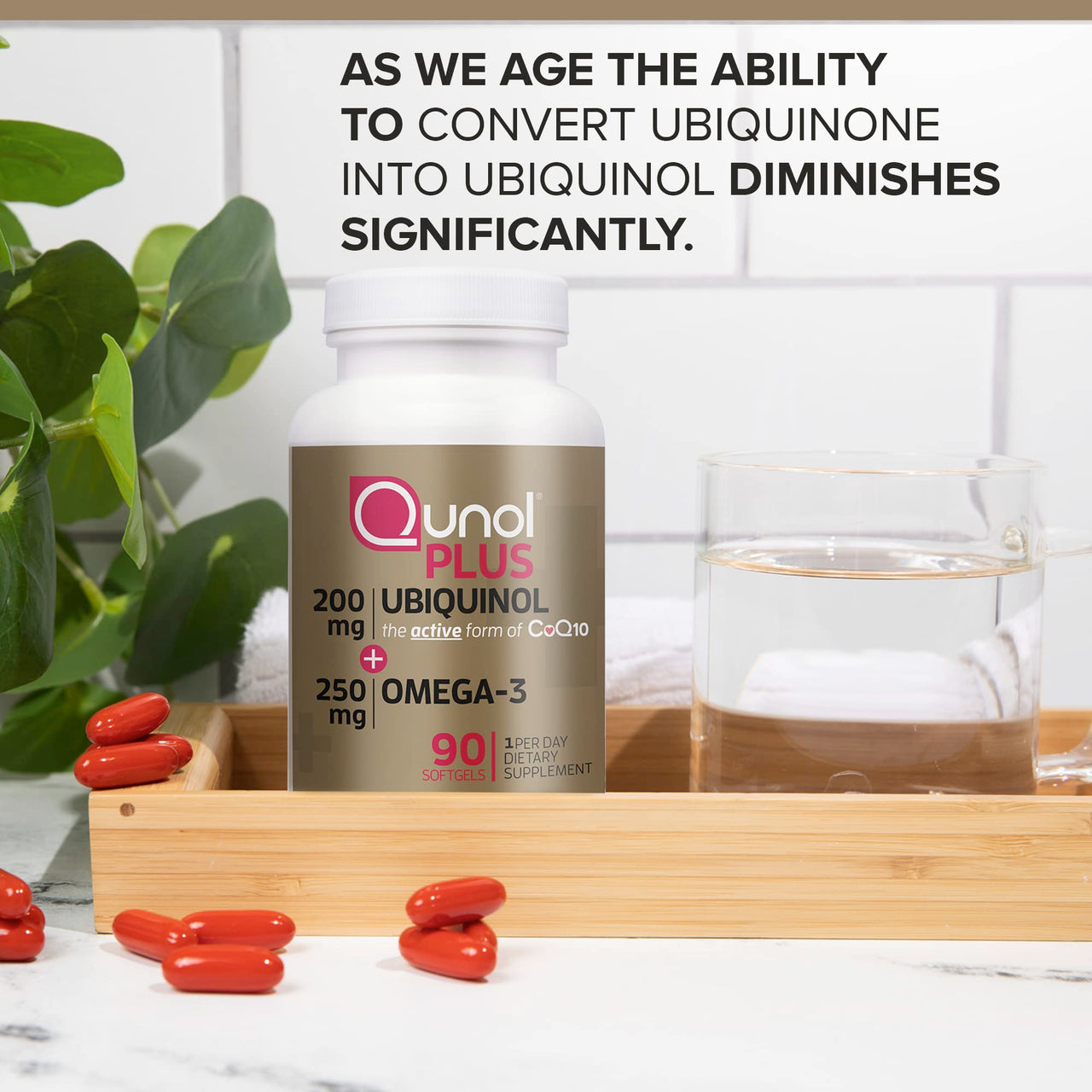 Qunol Plus Ubiquinol Coq10 200mg with Omega 3 250mg Extra Strength Antioxidant (Bovine Version), 90 Count