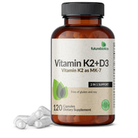 Thumbnail for Futurebiotics Vitamin K2 (MK7) with D3 Supplement - Non-GMO Formula - 5000 IU Vitamin D3 & 90 mcg Vitamin K2 MK-7, 120 Vegetarian Capsules