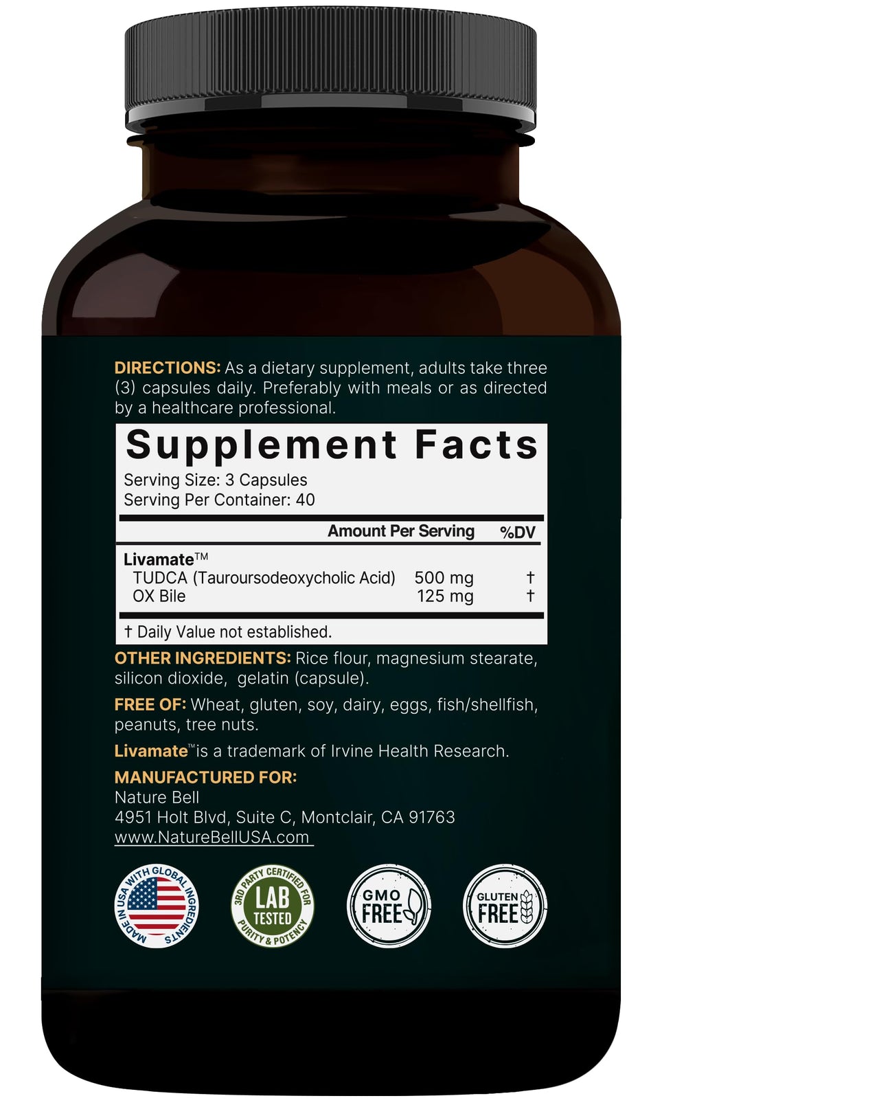 TUDCA 500mg with OX Bile 125mg Per Serving, 120 Capsules – Bile Salts Support, High Absorption Livamate Formula | Liver Cleanse Detox & Repair Supplement | Natural Bitter Taste – Third Party Tested