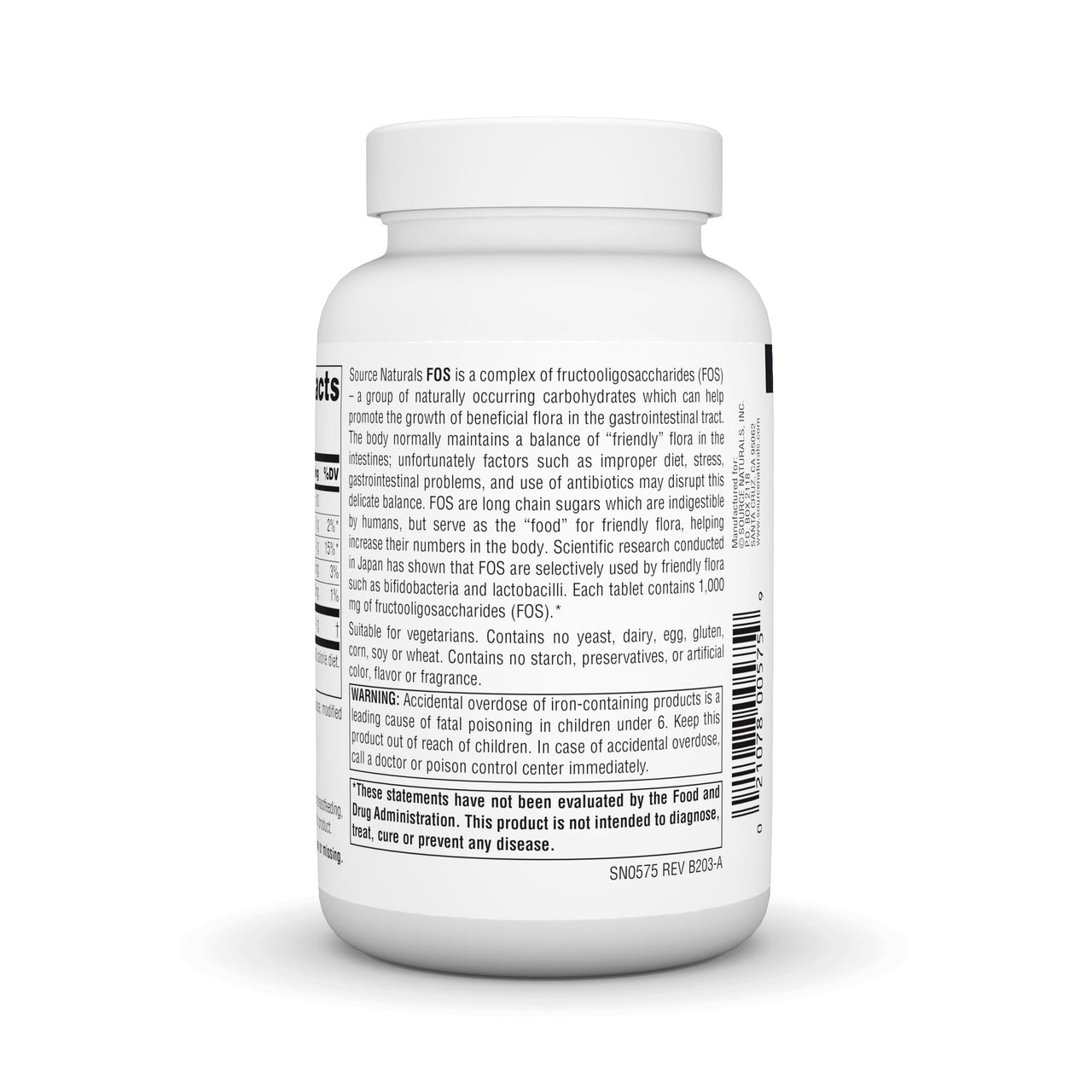 Source Naturals FOS 1000 mg Fructooligosaccharides Probiotic Enhancer - 100 Tablets