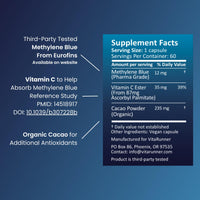 Thumbnail for Nutricel Methylene Blue Capsules - Pharmaceutical Grade Supplement - Trusted Made in America Brand - 12mg (USP Reference Compliant) with Vitamin C Ester Enhanced Absorption - Third Party Tested (60ct)