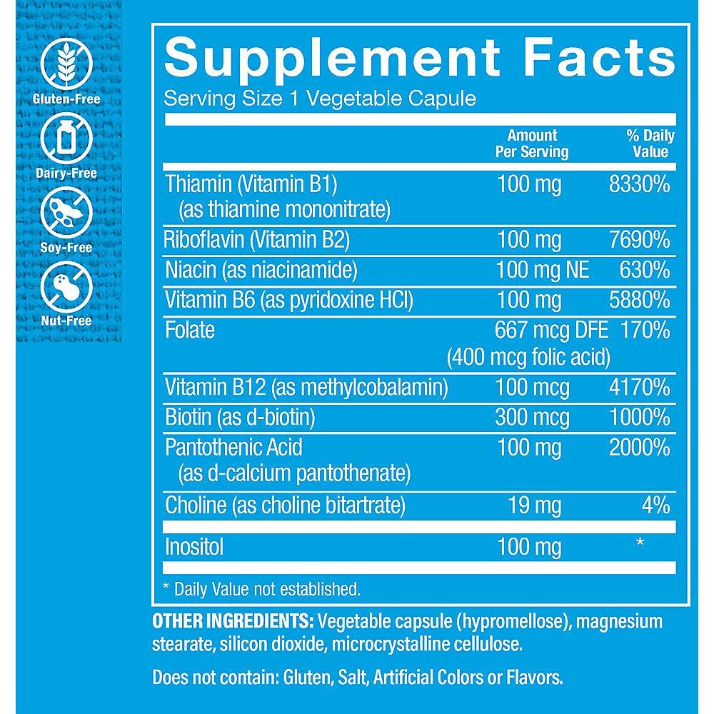 The Vitamin Shoppe B-Complex 100 - Complete B Vitamin Formula | Energy Metabolism & Nervous System | 300 Veggie Caps | High Potency