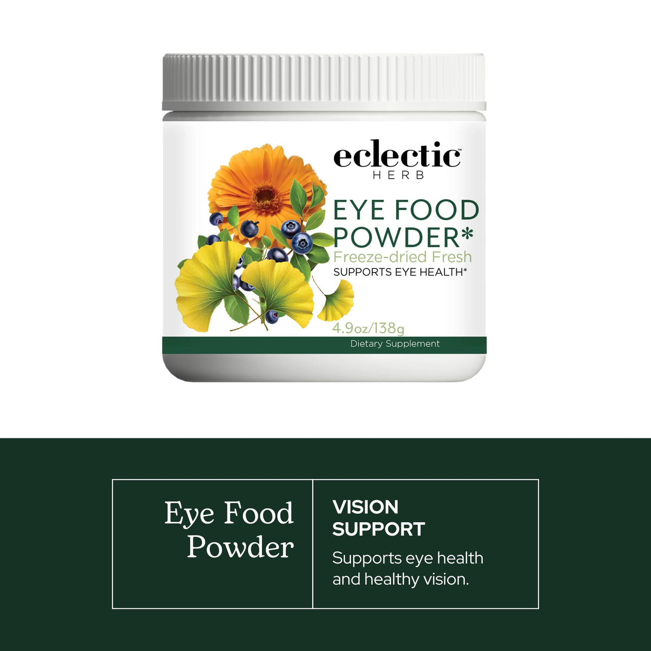 Eclectic Herb - Eye Food Powder | Vision Support, Superfood Vitamin and Mineral Supplement | Supports Eye Health | Bilberry + Ginkgo | Freeze Dried, Organic, Vegan, Non-GMO (4.9 oz | 138 g)