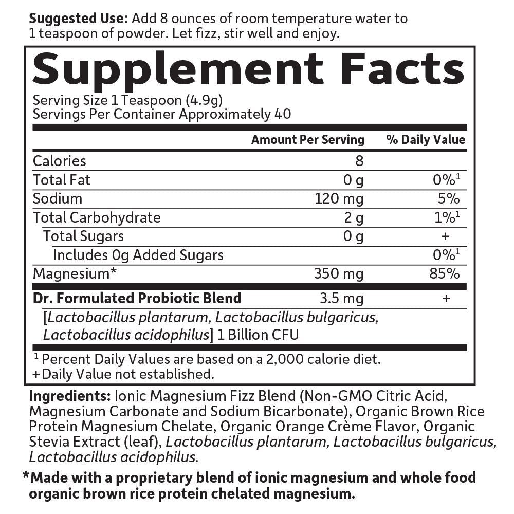 Garden of Life Dr. Formulated Whole Food Magnesium 197.4g Powder - Orange, Chelated, Non-GMO, Vegan, Kosher, Gluten & Sugar Free Supplement with Probiotics - Best for Anti-Stress, Calm & Regularity