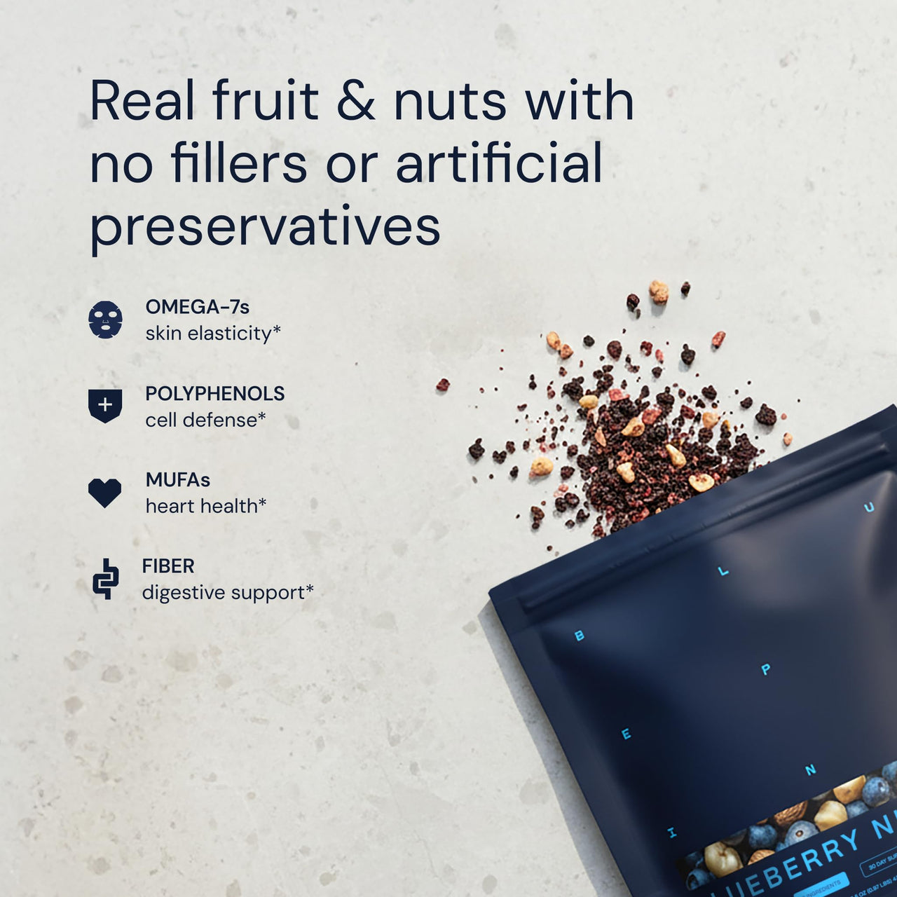 Blueprint Bryan Johnson Blueberry Nut Mix - Real Blueberries, Roasted Macadamia Nuts and Walnuts - No Additives or Added Sugars - Keto and Paleo Friendly - 170mg Polyphenols (30 Servings)