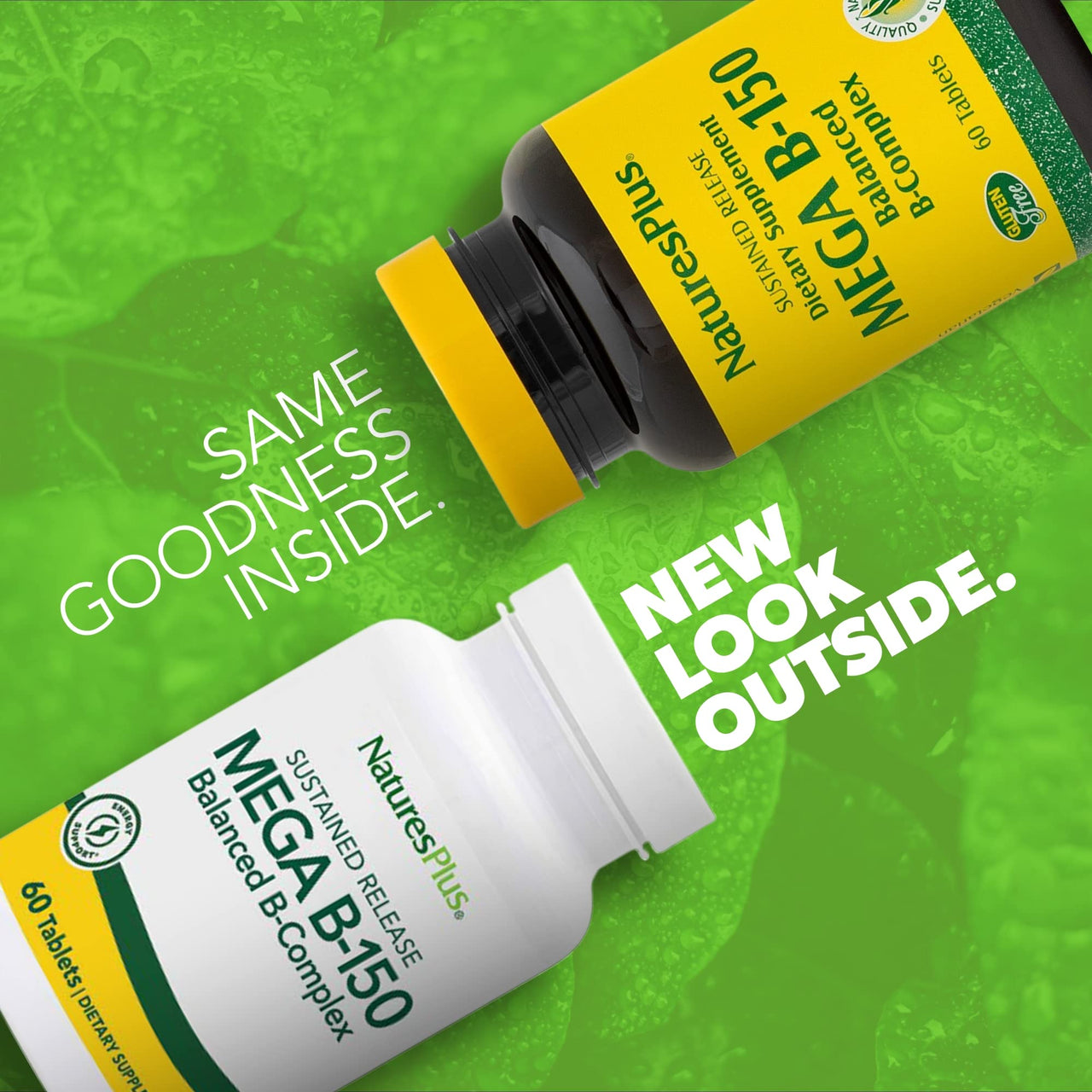 NaturesPlus Mega B-150 Complex - 60 Sustained Release Vegetarian Tablets - Maximum Potency B Complex Vitamin Supplement - Energy & Brain Booster - Gluten Free - 60 Servings