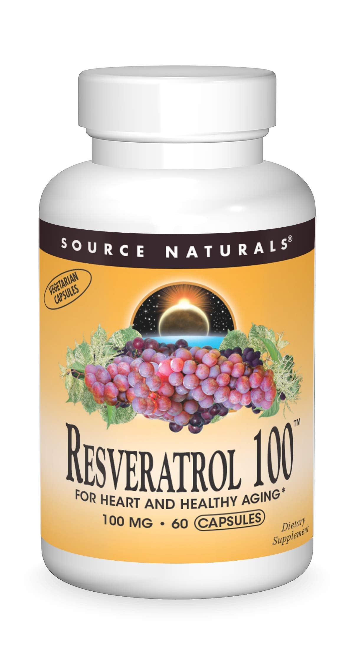 Source Naturals Resveratrol 100, for Heart and Healthy Aging* 100 mg - 60 Vegetarian Capsules