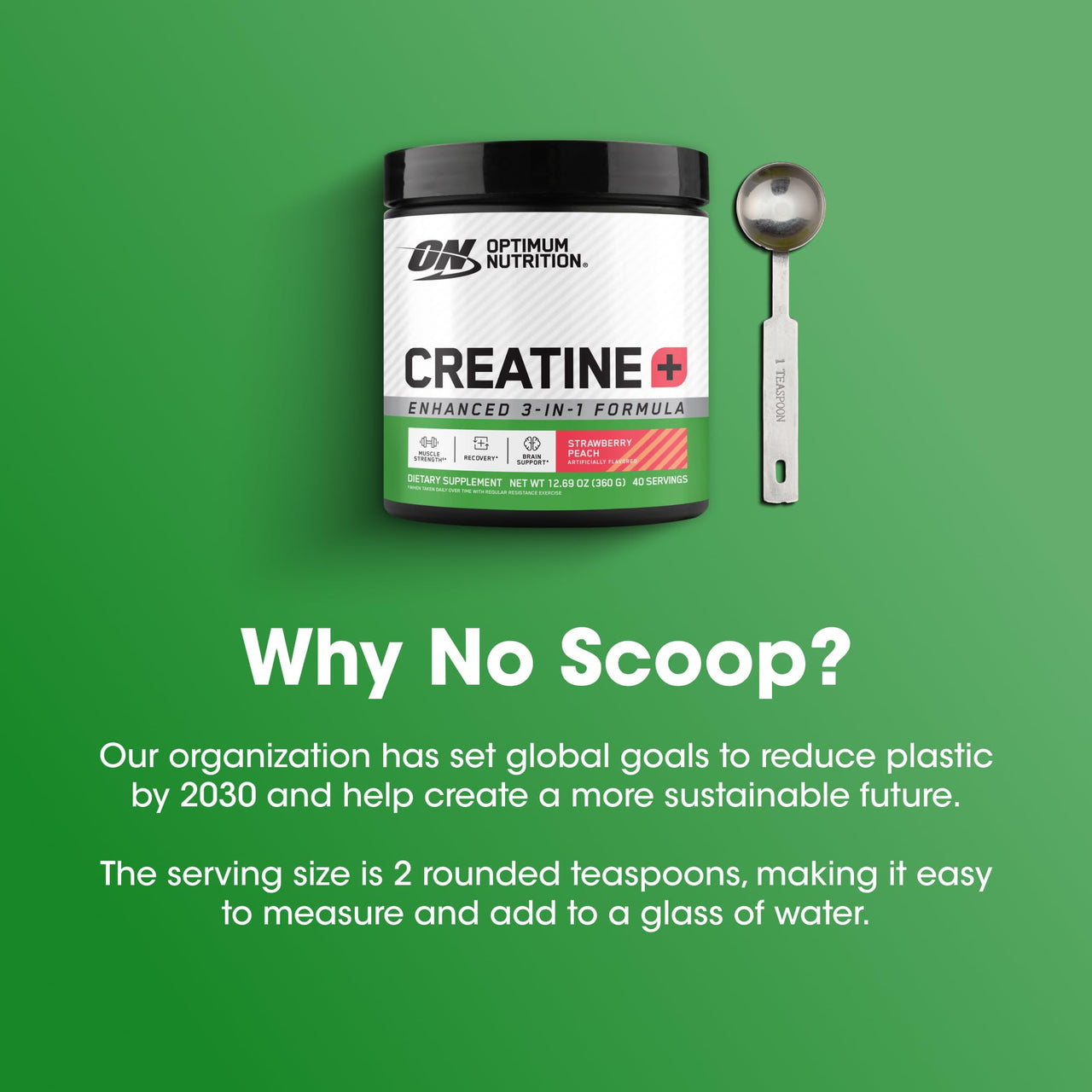 Optimum Nutrition Creatine Monohydrate Plus Powder, Strawberry Peach Flavored Creatine Performance Blend, with Electrolytes for Hydration, Added Vitamins, 40 Servings, 360 Grams (Packaging May Vary)