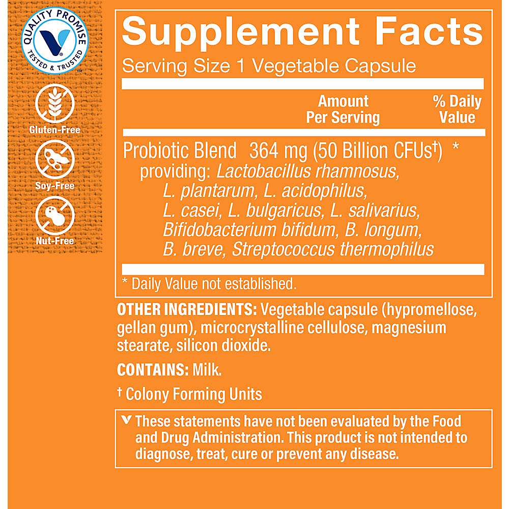 The Vitamin Shoppe Probiotic Delayed Release 50 Billion - with 10 Probiotic Strains to Support Digestive, Immune & Vaginal Health or Yeast Imbalance - Shelf Stable (60 Veggie Caps)