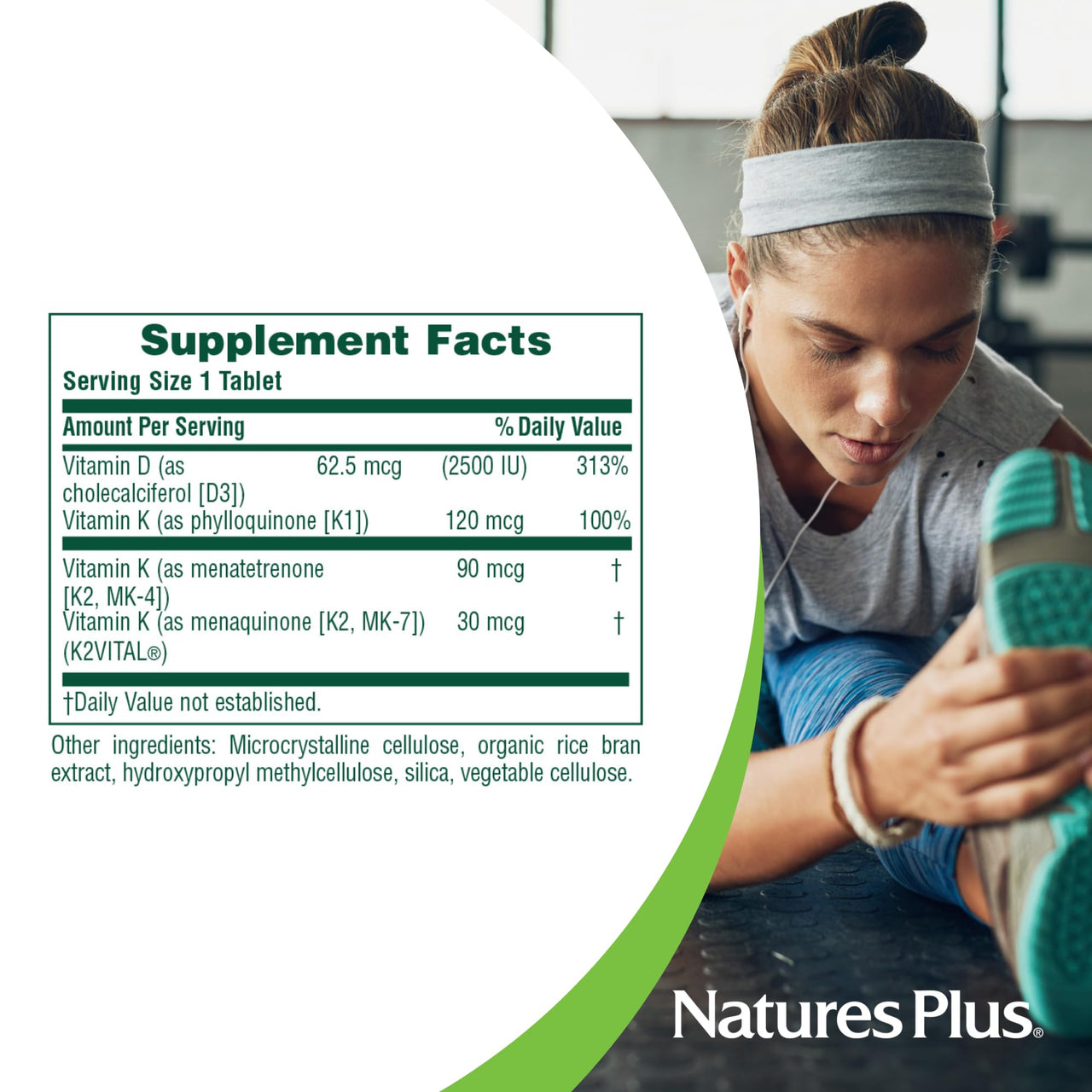 NaturesPlus Vitamins D3 & K2 - 90 Tablets - Promotes Bone Support, Immune Function, Cardiovascular Health & Mood Balance - Vegetarian, Gluten Free - 90 Servings