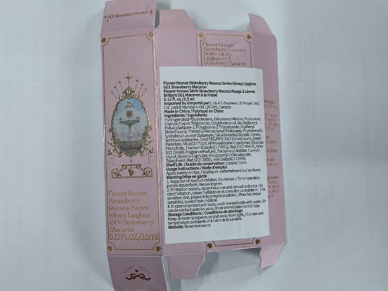 Flower Knows Violet Strawberry Rococo Glowy Lip Gloss,Moisturizing Baby Pink Plumping Lip Oil,Hydrating Lip Tint for Girls&Women,Vegan & Cruelty-Free,0.12 Fl Oz(G01 Strawberry Macaron)