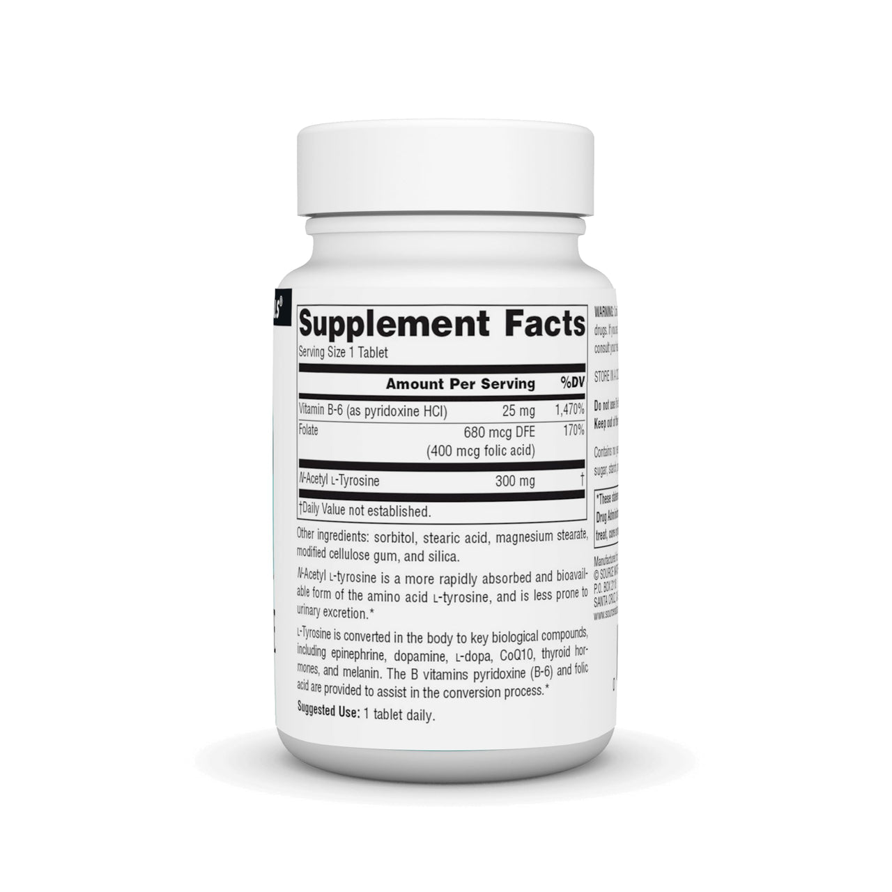 Source Naturals N-Acetyl L-Tyrosine Dietary Supplement, 300 mg - 60 Tablets