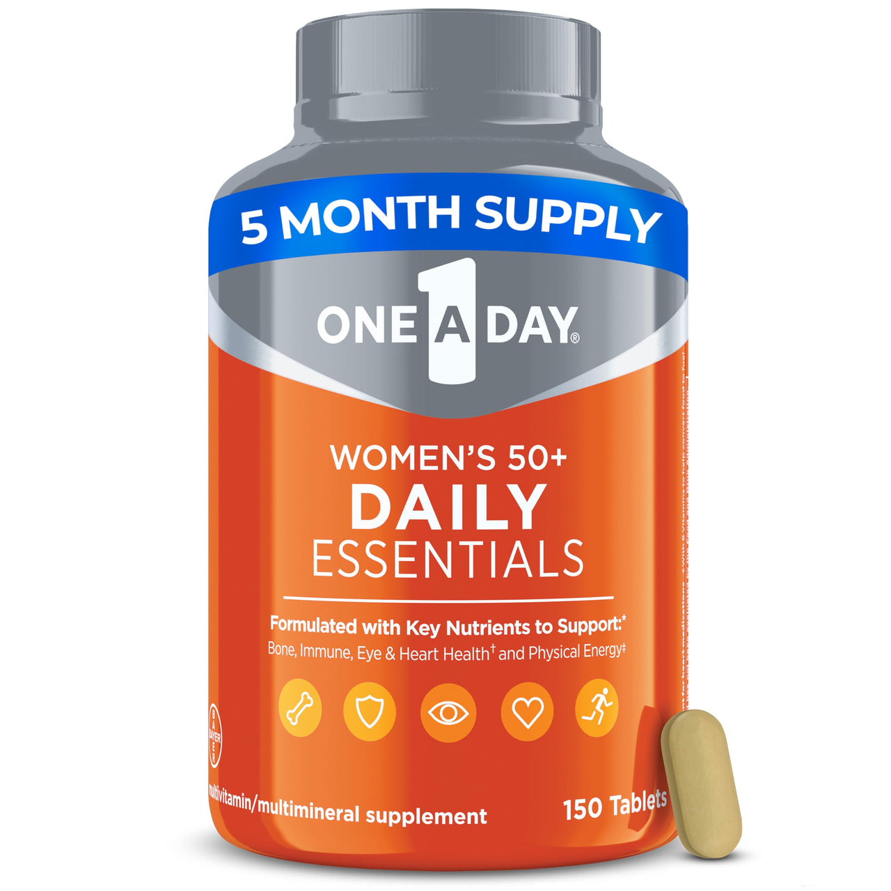 One A Day Multivitamin for Women 50+ Daily Essentials | Vitamins for Women 50 Plus to Support Eye, Immune Health & Physical Energy | Women's Multivitamin with Vitamin C & Vitamin D, 150 Count