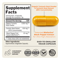 Thumbnail for Turmeric Curcumin with Black Pepper Extract 1500mg - High Absorption Ultra Potent Turmeric Supplement with 95% Curcuminoids and BioPerine - Non GMO Tumeric Capsules for Joint Support - 90 Capsules