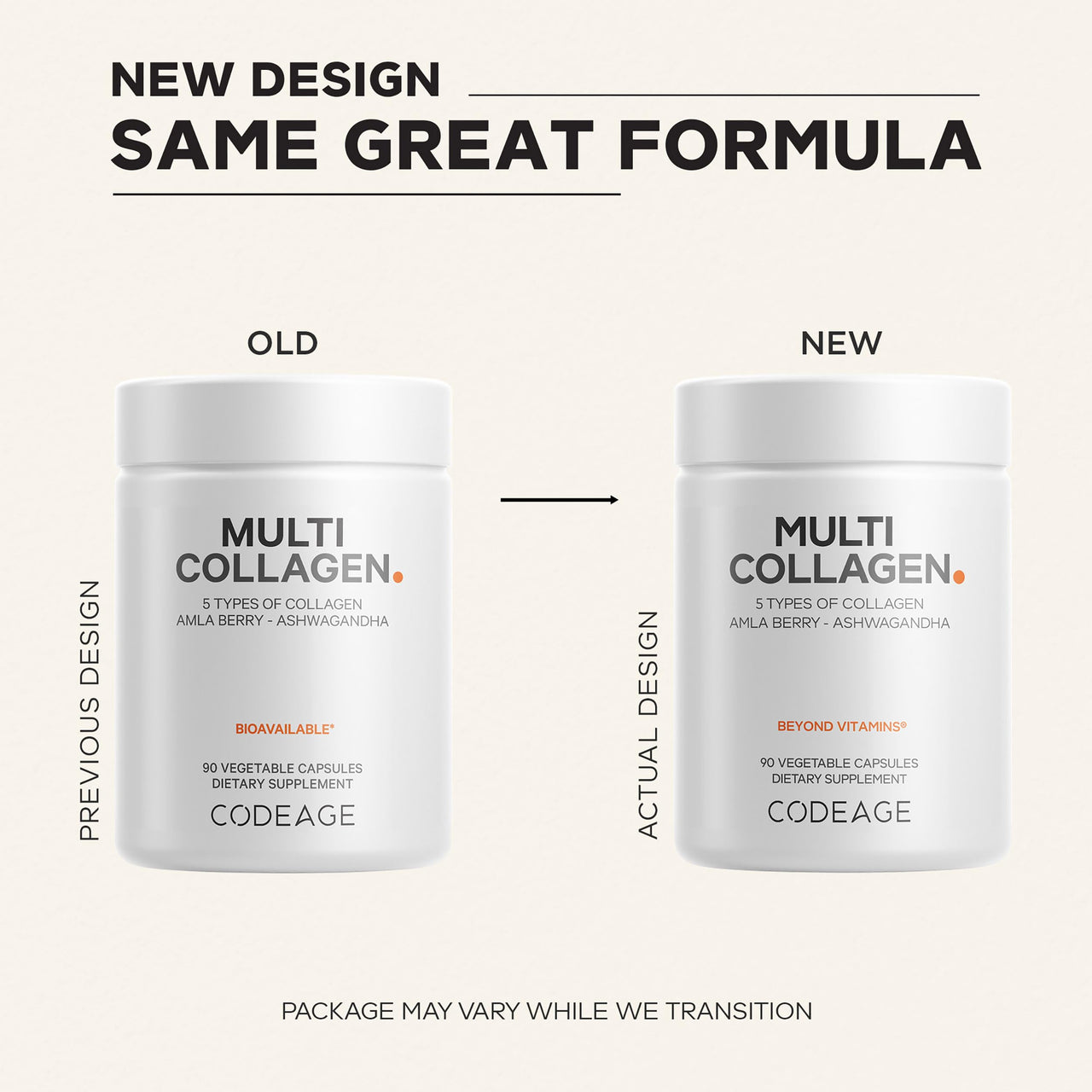 Codeage Multi Collagen Peptides Protein Capsules, 5 Collagen Types, Grass-Fed & Hydrolyzed Bovine Collagen Pills Supplement, Ashwagandha, Amla Berry Vitamins, Collagen Peptides - 90 Capsules