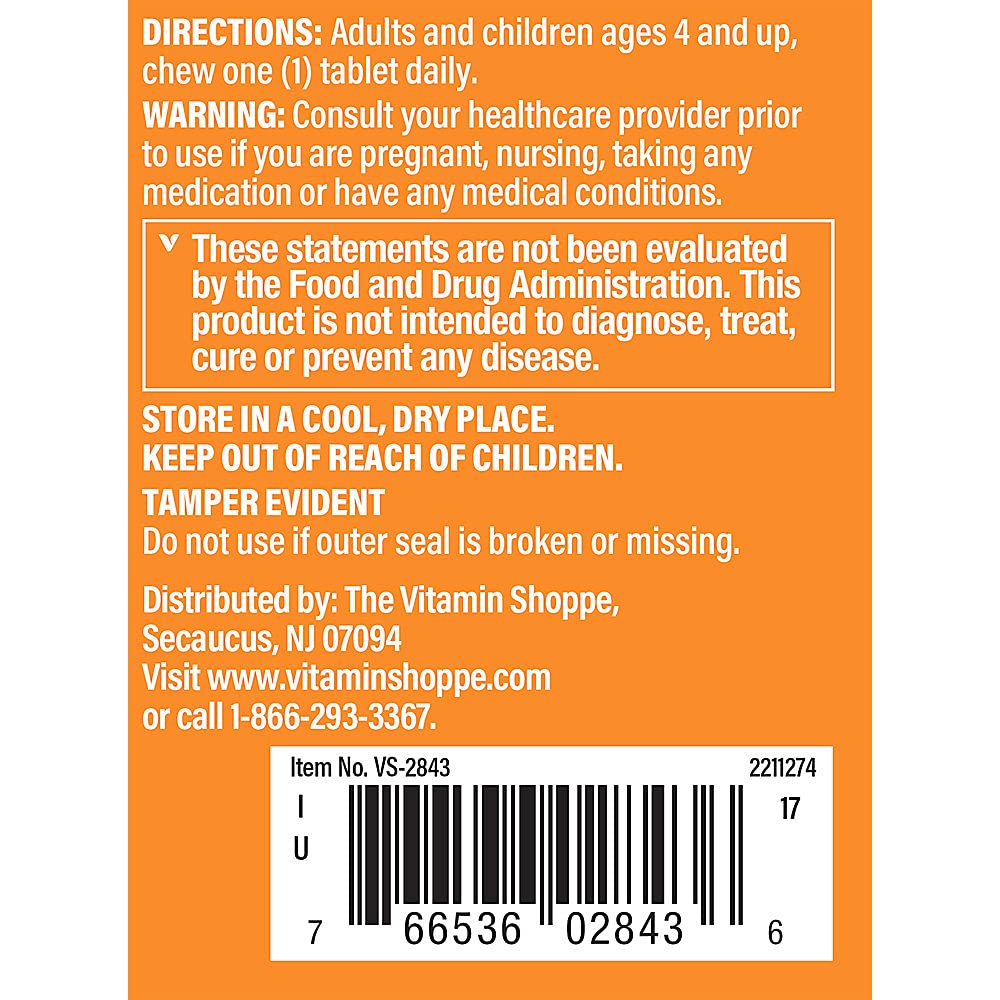 The Vitamin Shoppe Chewable Zinc with Vitamin C - Immune Defense | Raspberry Flavor | 60 Chewable | Great Taste