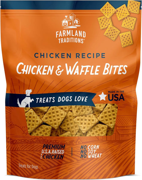 Farmland Traditions Chicken & Waffle Bites, Gluten-Free Dog Treats, Made in USA for All Breeds & Sizes, 6 Oz Bag