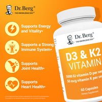 Thumbnail for Dr. Berg D3 K2 Vitamin 5000 IU w/MCT Powder - Includes 50 mcg MK7 Vitamin K2, Purified Bile Salts, Zinc & Magnesium for Ultimate Absorption - K2 D3 Vitamin Supplement - 60 Capsules