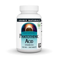 Thumbnail for Source Naturals Pantothenic Acid, Vitamin B-5, Dietary Supplement - 100 mg - 250 Tablets