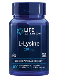 Thumbnail for Life Extension L-Lysine, 620 mg, Essential Amino Acid for Healthy nitrogen Balance, Calcium Metabolism, Stress Response & More, Gluten-Free, Non-GMO, Vegetarian, 100 Capsules