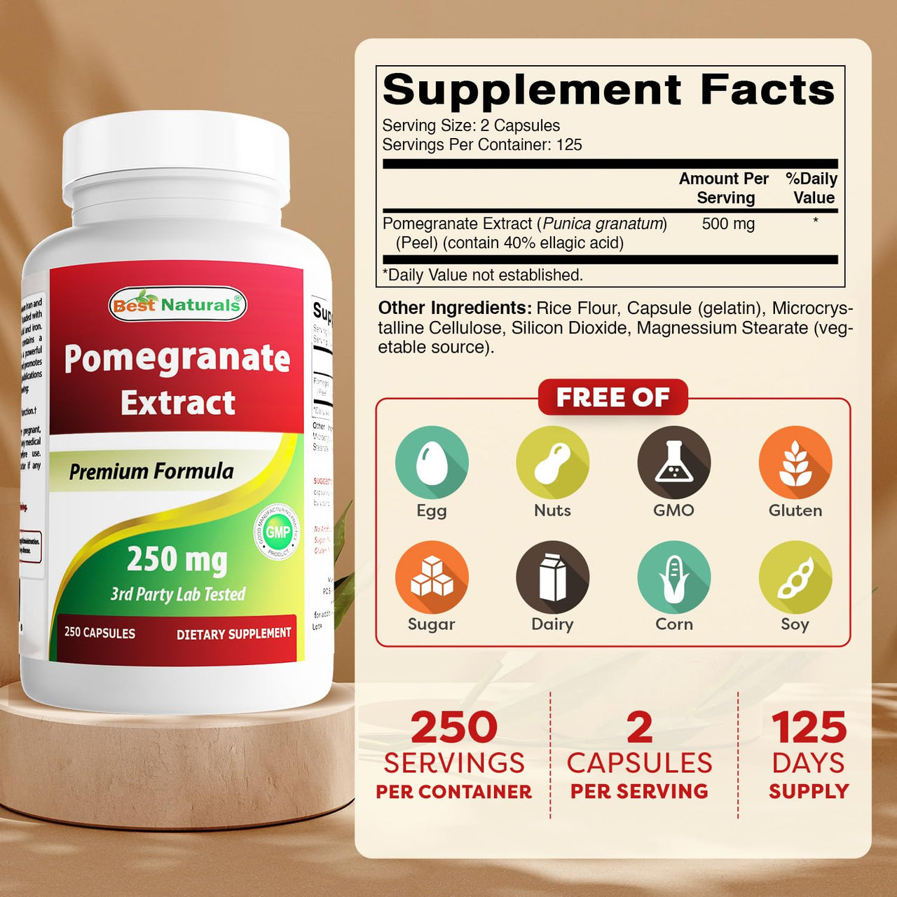 Best Naturals Pomegranate Extract 250 mg 250 Capsules
