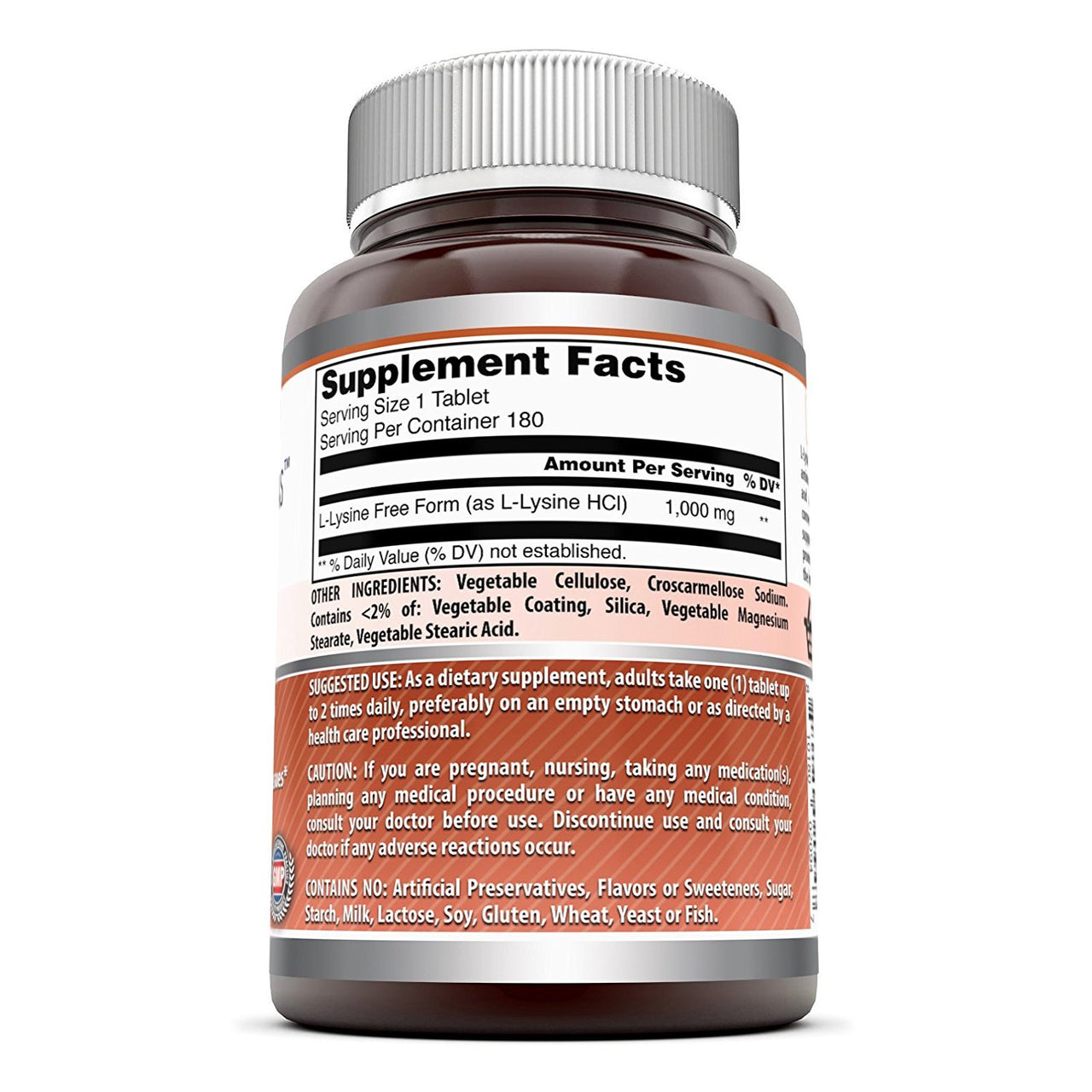 Amazing Formulas L-Lysine 1000 Mg Amino Acid Supplement | Tablets | Non-GM0 | Gluten-Free | Made in USA (1 Pack | 180 Count)