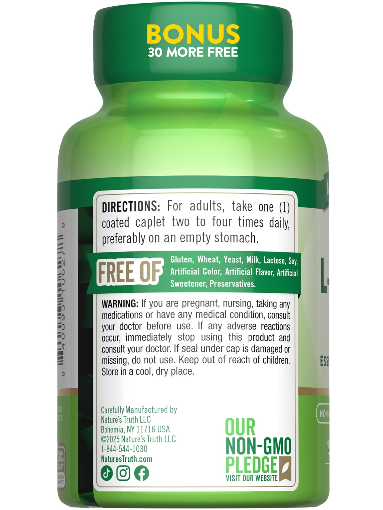 Nature's Truth L-Lysine 500mg | 130 Coated Caplets | Free Form | Essential Amino Acid | Vegan, Non-GMO, & Gluten Free Supplement