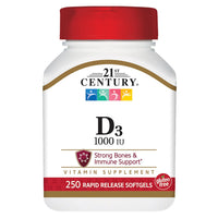 Thumbnail for 21st Century D3 1000 IU Softgels, 250 Count (27415)